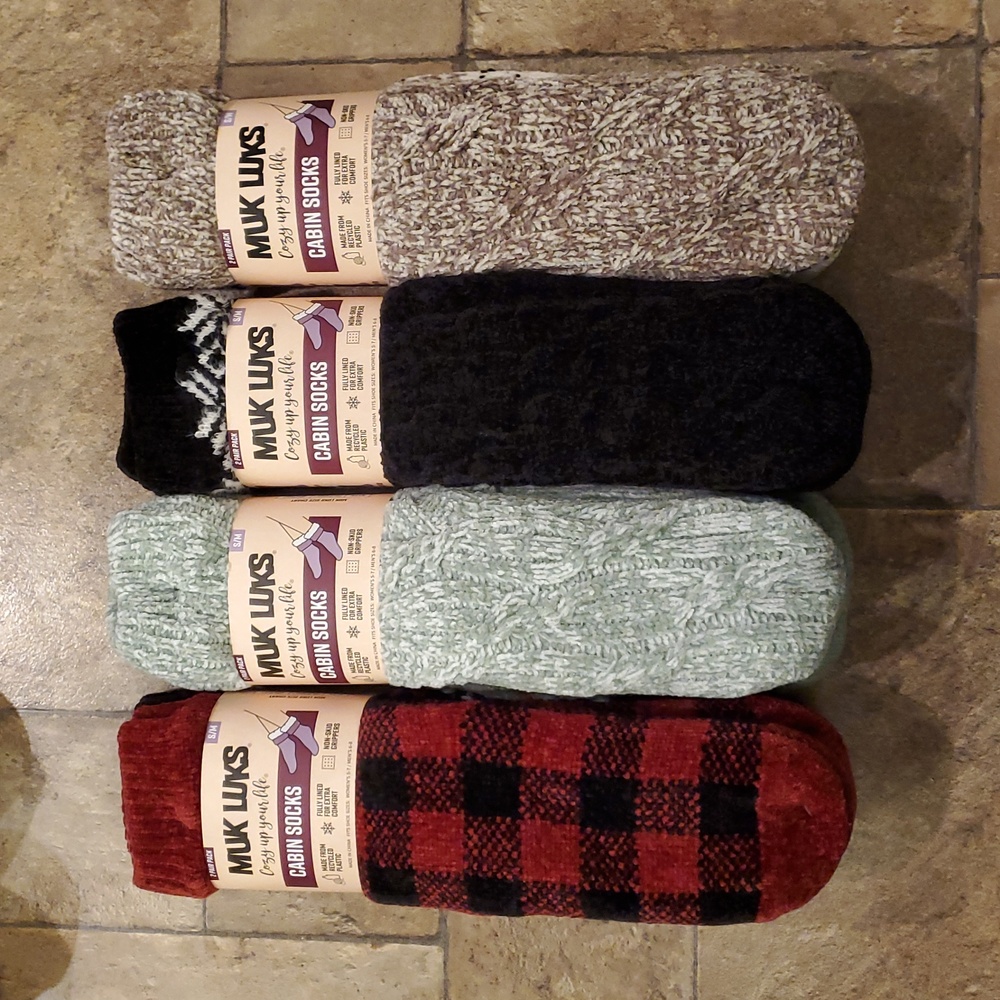 Muk Luks Women's Cabin Socks - 8 pair Multi-Color Pack Black Red Tan Green